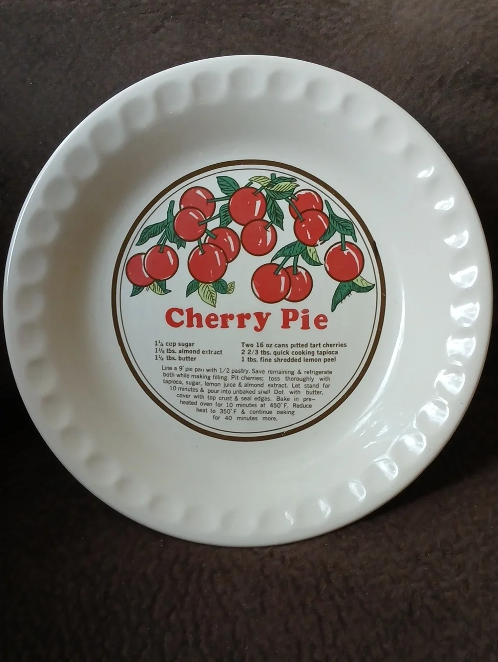 Cherry Pie Ceramic Pie Plate Baking Dish